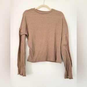 SHEIN Ribbed Long-Sleeve Crewneck Top in Taupe